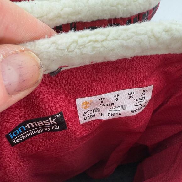 Timberland Earthkeeper Snow Boots Women's 8 Red Plaid Mid-Calf Insulated 3548R - Picture 9 of 13